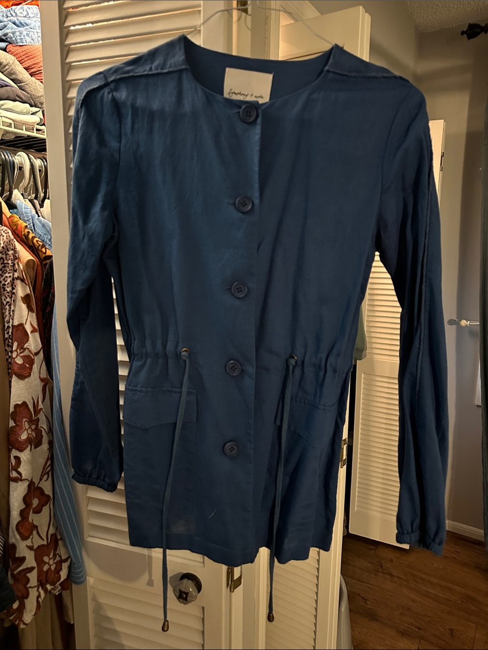 Symphony Navy Blue Drawstring Button-Front Utility Jacket